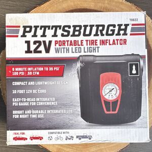 PITTSBURGH 12V Portable Tire Inflator with LED Light 70622 NEW !